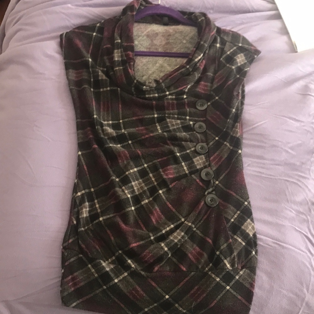 Cowl Neck Plaid Top